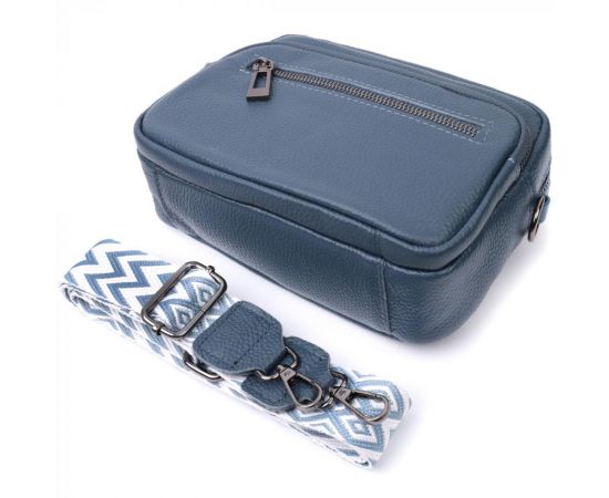 Купить Оригинальная женская сумка с накладным карманом из натуральной кожи Vintage 22641 Синяя, фото , изображение 8, характеристики, отзывы