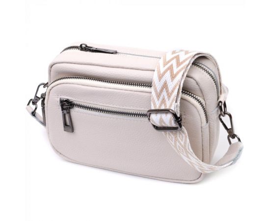 Купить Удобная женская сумка с накладным карманом из натуральной кожи Vintage 22642 Белая, фото , характеристики, отзывы