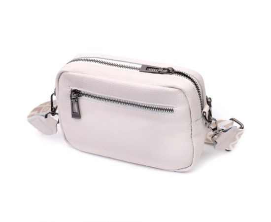 Купить Удобная женская сумка с накладным карманом из натуральной кожи Vintage 22642 Белая, фото , изображение 2, характеристики, отзывы