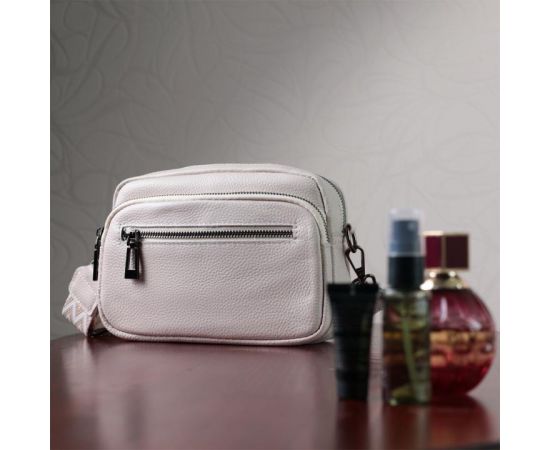 Купить Удобная женская сумка с накладным карманом из натуральной кожи Vintage 22642 Белая, фото , изображение 11, характеристики, отзывы