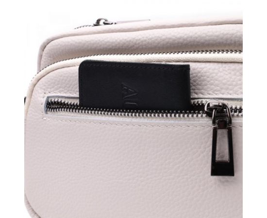 Купить Удобная женская сумка с накладным карманом из натуральной кожи Vintage 22642 Белая, фото , изображение 7, характеристики, отзывы