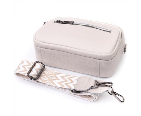 Купить Удобная женская сумка с накладным карманом из натуральной кожи Vintage 22642 Белая, фото , изображение 8, характеристики, отзывы