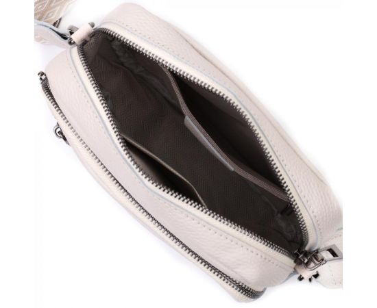 Купить Удобная женская сумка с накладным карманом из натуральной кожи Vintage 22642 Белая, фото , изображение 9, характеристики, отзывы