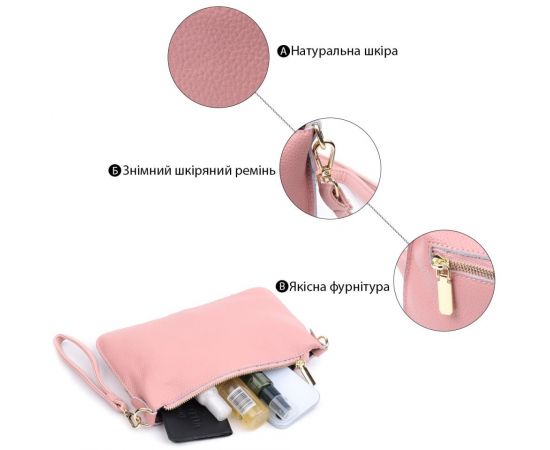 Придбати Красивая женская сумка-клатч с двумя ремнями из натуральной кожи Vintage 22644 Розовая, image , зображення 4, характеристики, відгуки