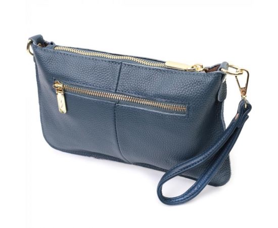 Купить Трендовая женская сумка-клатч с двумя ремнями из натуральной кожи Vintage 22646 Синяя, фото , изображение 2, характеристики, отзывы