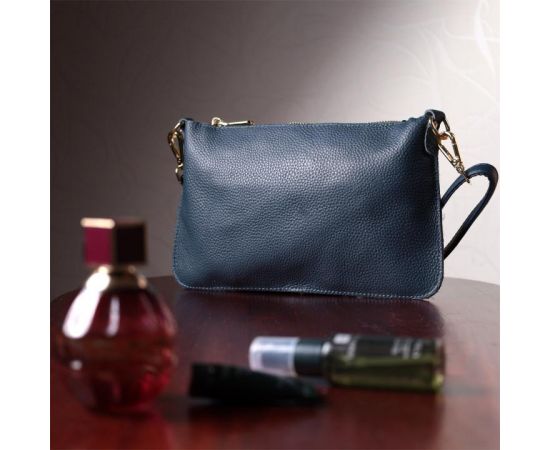 Купить Трендовая женская сумка-клатч с двумя ремнями из натуральной кожи Vintage 22646 Синяя, фото , изображение 12, характеристики, отзывы