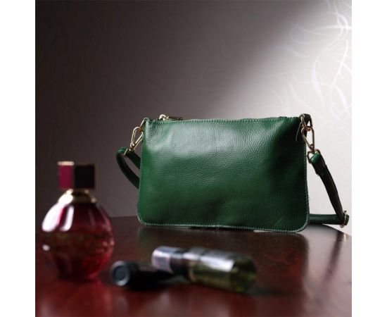Купить Оригинальная женская сумка-клатч с двумя ремнями из натуральной кожи Vintage 22647 Зеленая, фото , изображение 10, характеристики, отзывы