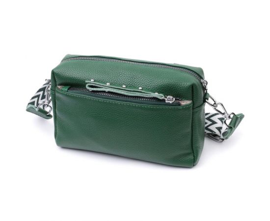 Купить Кожаная женская сумка из стильным бегунком Vintage 22651 Зеленая, фото , изображение 2, характеристики, отзывы