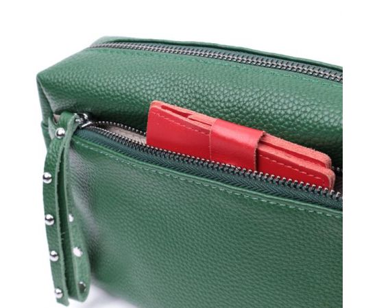 Купить Кожаная женская сумка из стильным бегунком Vintage 22651 Зеленая, фото , изображение 9, характеристики, отзывы