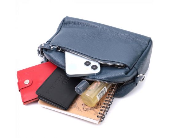 Купить Женская кожаная сумка из стильным бегунком Vintage 22652 Синяя, фото , изображение 10, характеристики, отзывы