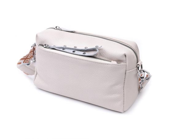 Купить Интересная женская кожаная сумка из стильным бегунком Vintage 22653 Белая, фото , изображение 2, характеристики, отзывы