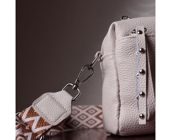 Купить Интересная женская кожаная сумка из стильным бегунком Vintage 22653 Белая, фото , изображение 13, характеристики, отзывы