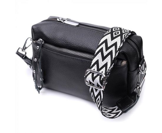 Купить Практичная женская кожаная сумка из стильным бегунком Vintage 22654 Черная, фото , характеристики, отзывы