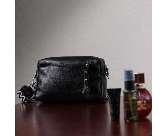 Купить Практичная женская кожаная сумка из стильным бегунком Vintage 22654 Черная, фото , изображение 11, характеристики, отзывы