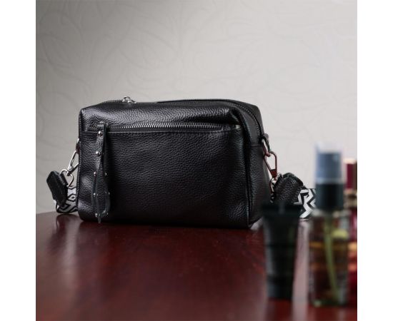 Купить Практичная женская кожаная сумка из стильным бегунком Vintage 22654 Черная, фото , изображение 12, характеристики, отзывы