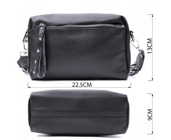 Купить Практичная женская кожаная сумка из стильным бегунком Vintage 22654 Черная, фото , изображение 3, характеристики, отзывы