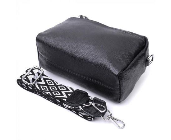 Купить Практичная женская кожаная сумка из стильным бегунком Vintage 22654 Черная, фото , изображение 7, характеристики, отзывы