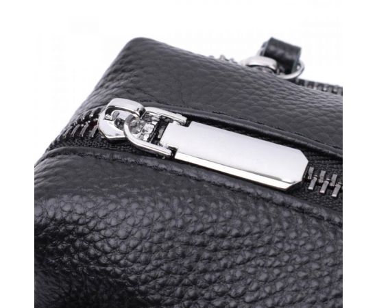 Купить Практичная женская кожаная сумка из стильным бегунком Vintage 22654 Черная, фото , изображение 8, характеристики, отзывы