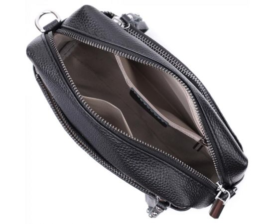 Купить Практичная женская кожаная сумка из стильным бегунком Vintage 22654 Черная, фото , изображение 9, характеристики, отзывы