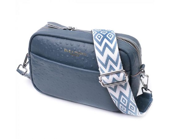 Придбати Интересная сумка для женщин из фактурной натуральной кожи Vintage 22661 Синяя, image , характеристики, відгуки