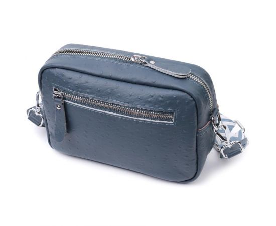 Придбати Интересная сумка для женщин из фактурной натуральной кожи Vintage 22661 Синяя, image , зображення 2, характеристики, відгуки