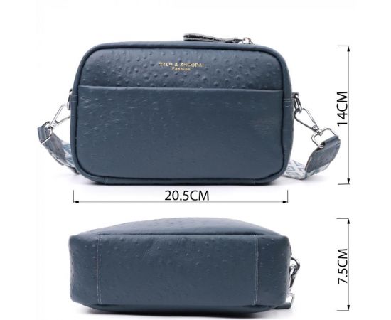 Придбати Интересная сумка для женщин из фактурной натуральной кожи Vintage 22661 Синяя, image , зображення 3, характеристики, відгуки