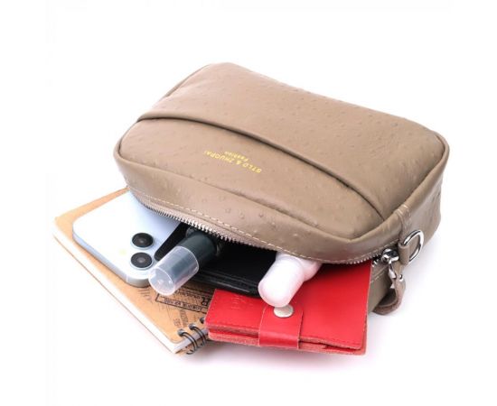 Купить Стильная сумка для женщин из фактурной натуральной кожи Vintage 22662 Бежевая, фото , изображение 10, характеристики, отзывы