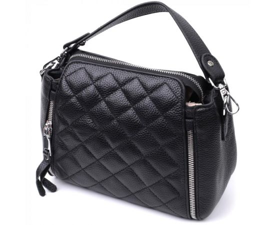 Купить Трендовая сумка для женщин в ромбы из натуральной кожи Vintage 22667 Черная, фото , характеристики, отзывы