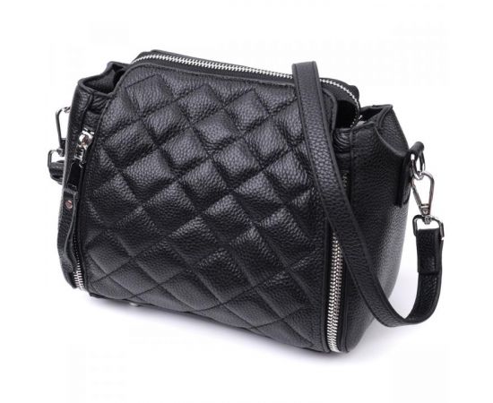 Купить Трендовая сумка для женщин в ромбы из натуральной кожи Vintage 22667 Черная, фото , изображение 2, характеристики, отзывы