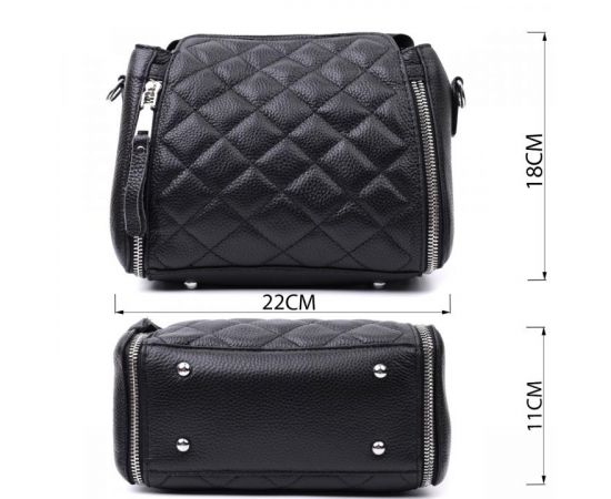 Купить Трендовая сумка для женщин в ромбы из натуральной кожи Vintage 22667 Черная, фото , изображение 3, характеристики, отзывы