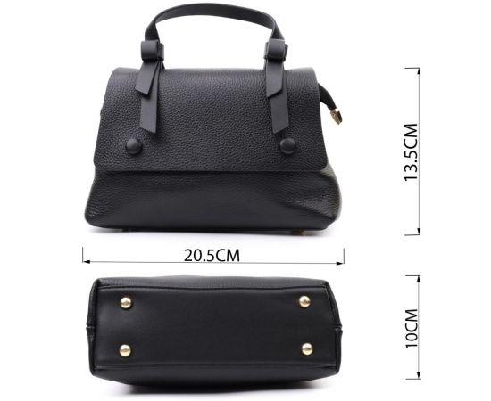 Купить Люксовая сумка для женщин с короткой ручкой из натуральной кожи Vintage 22670 Черная, фото , изображение 3, характеристики, отзывы