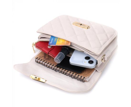 Купить Утонченная женская сумка с оригинальной защелкой из натуральной кожи Vintage 22672 Белая, фото , изображение 11, характеристики, отзывы