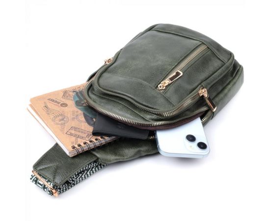 Купить Стильная слинг сумка для женщин из экокожи Vintage 22745 Зеленый, фото , изображение 8, характеристики, отзывы