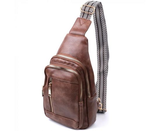 Купить Удобная слинг сумка для женщин из экокожи Vintage 22747 Коричневый, фото , характеристики, отзывы