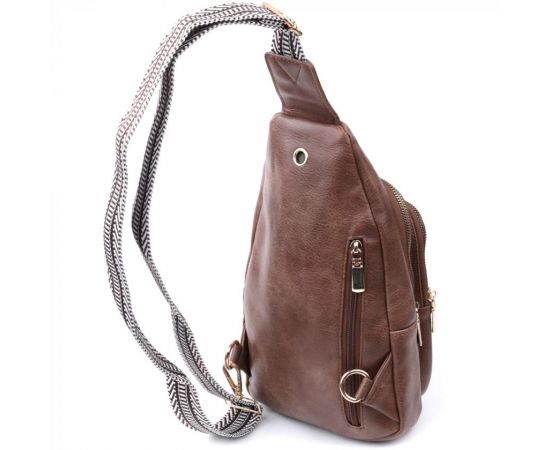 Купить Удобная слинг сумка для женщин из экокожи Vintage 22747 Коричневый, фото , изображение 2, характеристики, отзывы