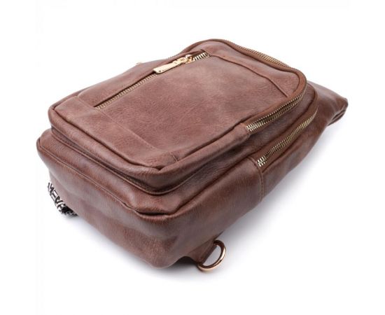 Купить Удобная слинг сумка для женщин из экокожи Vintage 22747 Коричневый, фото , изображение 6, характеристики, отзывы