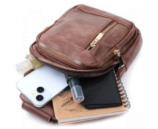 Купить Удобная слинг сумка для женщин из экокожи Vintage 22747 Коричневый, фото , изображение 8, характеристики, отзывы