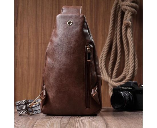 Купить Удобная слинг сумка для женщин из экокожи Vintage 22747 Коричневый, фото , изображение 10, характеристики, отзывы