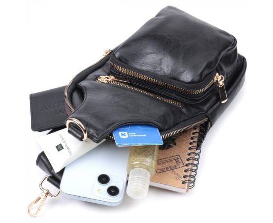 Купить Практичная женская слинг сумка через плечо из экокожи Vintage 22754 Черный, фото , изображение 8, характеристики, отзывы