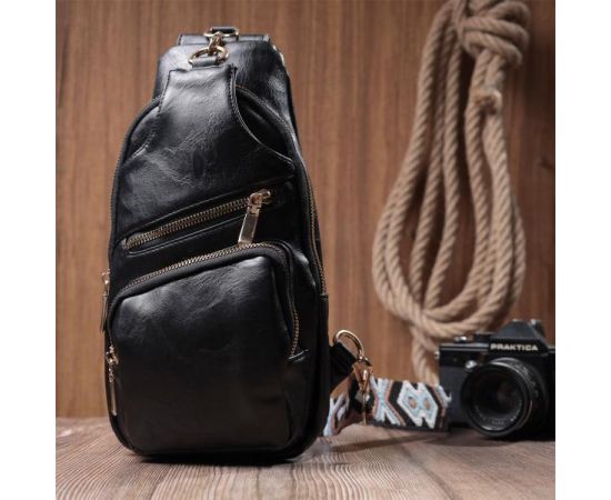 Купить Практичная женская слинг сумка через плечо из экокожи Vintage 22754 Черный, фото , изображение 9, характеристики, отзывы