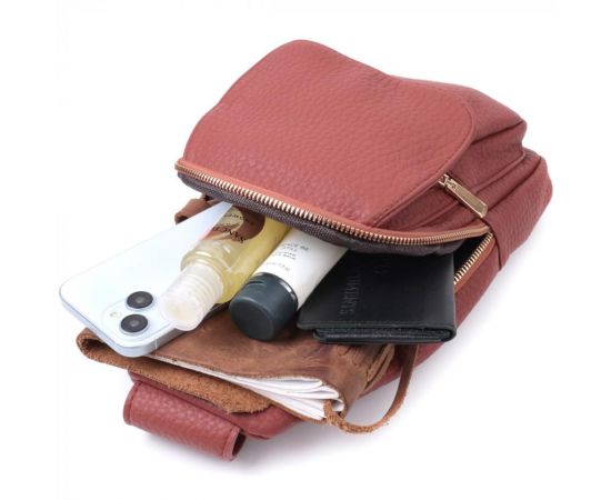 Купить Стильная женская сумка с одной лямкой через плечо из крупнозернистой экокожи Vintage 22762 Бордовый, фото , изображение 8, характеристики, отзывы