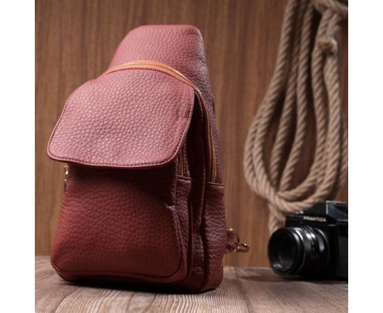 Купить Стильная женская сумка с одной лямкой через плечо из крупнозернистой экокожи Vintage 22762 Бордовый, фото , изображение 9, характеристики, отзывы