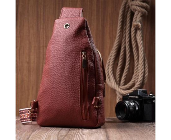 Купить Стильная женская сумка с одной лямкой через плечо из крупнозернистой экокожи Vintage 22762 Бордовый, фото , изображение 10, характеристики, отзывы