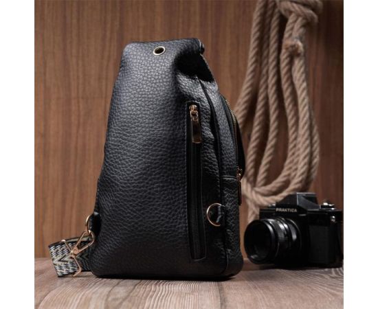 Купить Удобная женская сумка с одной лямкой через плечо из крупнозернистой экокожи Vintage 22763 Черный, фото , изображение 12, характеристики, отзывы