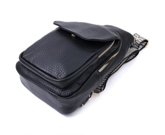 Купить Удобная женская сумка с одной лямкой через плечо из крупнозернистой экокожи Vintage 22763 Черный, фото , изображение 5, характеристики, отзывы