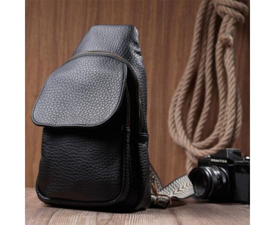 Купить Удобная женская сумка с одной лямкой через плечо из крупнозернистой экокожи Vintage 22763 Черный, фото , изображение 10, характеристики, отзывы