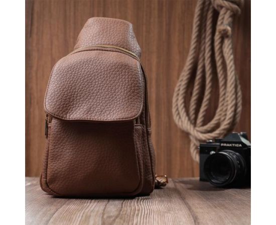 Купить Практичная женская сумка с одной лямкой через плечо из крупнозернистой экокожи Vintage 22764 Коричневый, фото , изображение 9, характеристики, отзывы