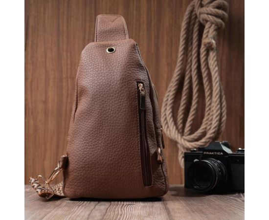 Купить Практичная женская сумка с одной лямкой через плечо из крупнозернистой экокожи Vintage 22764 Коричневый, фото , изображение 10, характеристики, отзывы