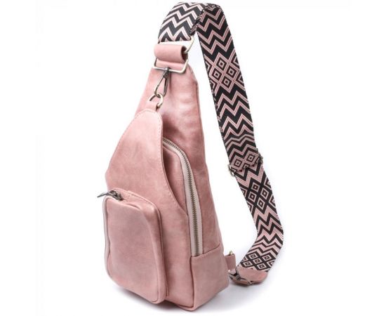 Придбати Женская сумка с акцентом на текстильную лямку из гладкой экокожи Vintage 22772 Розовый, image , характеристики, відгуки