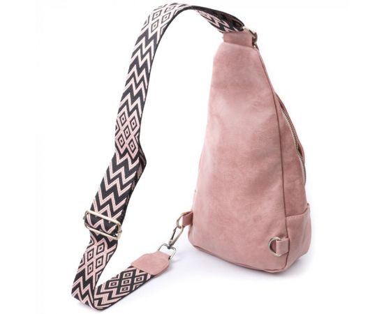 Придбати Женская сумка с акцентом на текстильную лямку из гладкой экокожи Vintage 22772 Розовый, image , зображення 2, характеристики, відгуки